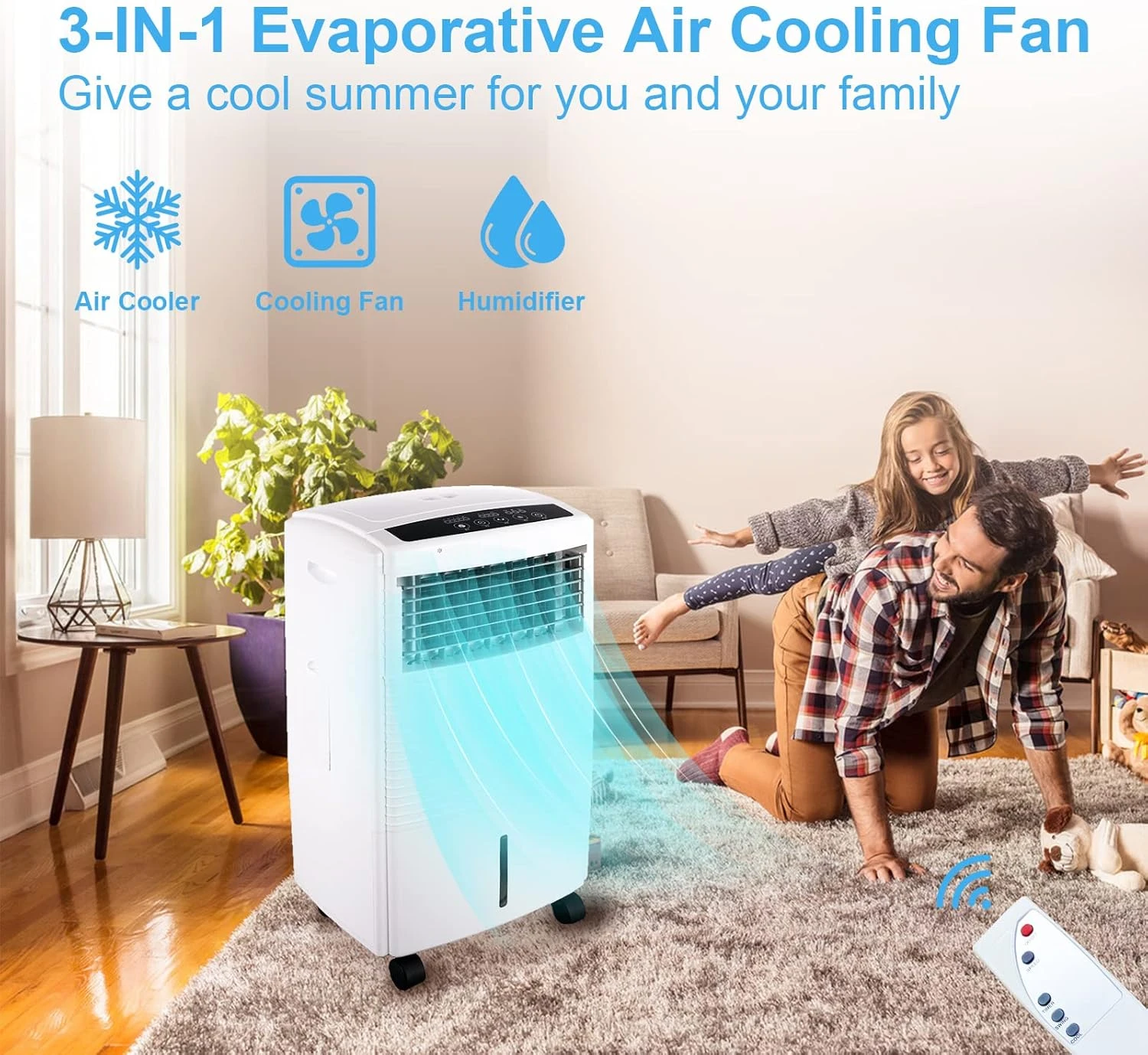 25" Portable Evaporative Air Cooler, 2-IN-1 Air Conditioner Fan For Room With Natural Cooling Fan & Humidifier, 3-Speed Wind, Remote Control, 7H Timer, 70° Oscillation, 15L Water Tank For Home Kitchen 2 25" Portable Evaporative Air Cooler, 2-IN-1 Air Conditioner Fan For Room With Natural Cooling Fan & Humidifier, 3-Speed Wind, Remote Control, 7H Timer, 70° Oscillation, 15L Water Tank For Home Kitchen - Image 2