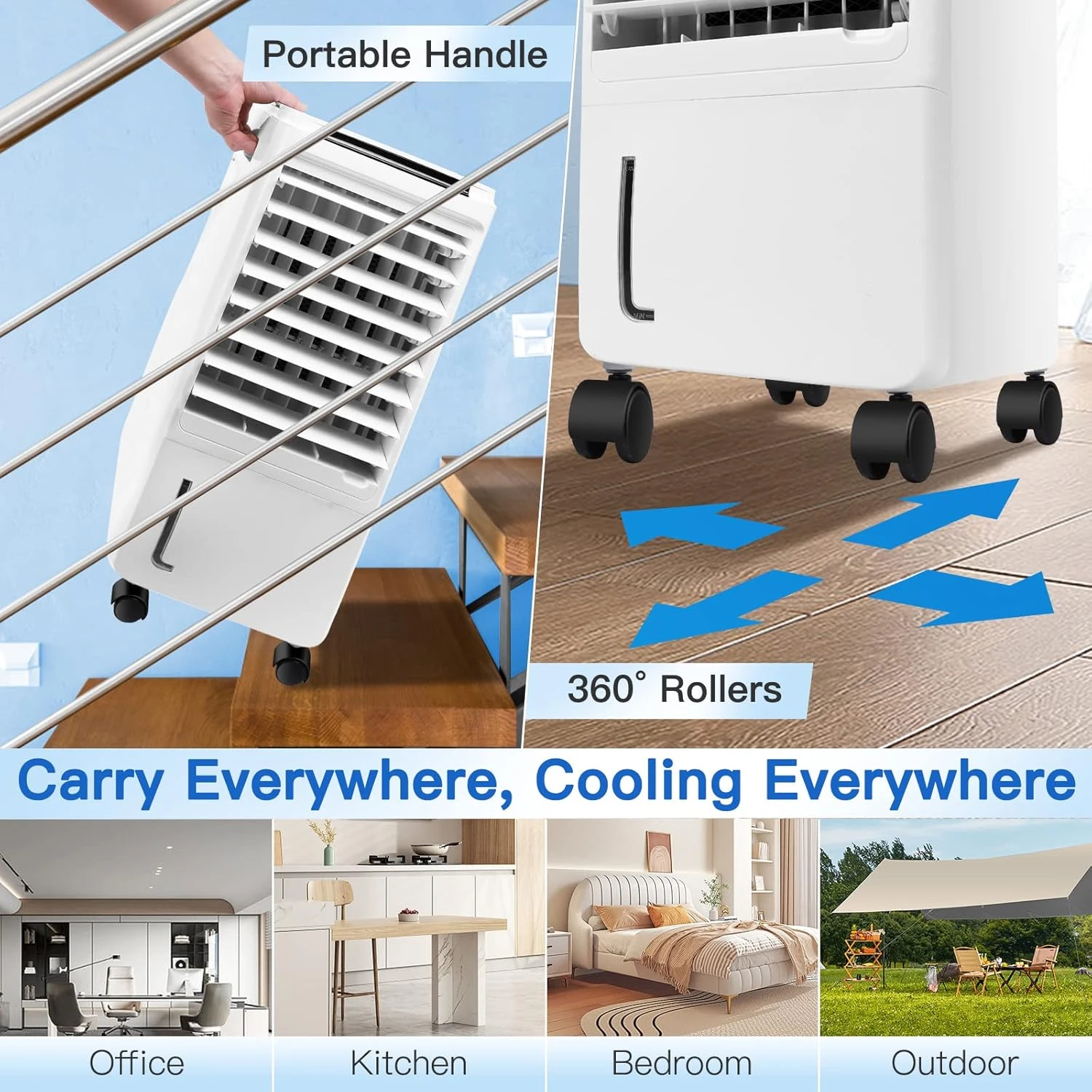 Portable Air Conditioners, 3-IN-1 Evaporative Air Cooler, Windowless Swamp Cooler W/ 3 Modes & 3 Speeds, Remote, 65° Oscillation, 1.85 Gal Water Tank, Air Conditioner Portable For Room Home Office 7 Portable Air Conditioners, 3-IN-1 Evaporative Air Cooler, Windowless Swamp Cooler W/ 3 Modes & 3 Speeds, Remote, 65° Oscillation, 1.85 Gal Water Tank, Air Conditioner Portable For Room Home Office - Image 7