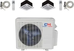 Dual 2 Zone Ductless Mini Split Ceiling Cassette Air Conditioner Heat Pump 9000 12000