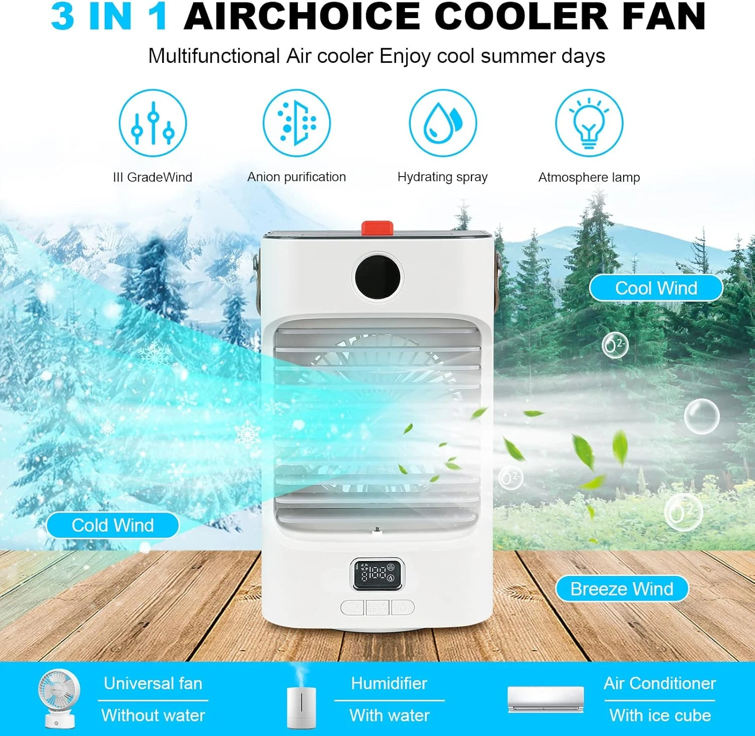 Portable Air Conditioner, Mini AC Unit Small Personal Evaporative Air Cooler, 7 Colors Light 3 Speeds, Quiet Humidifier Fan For Bedroom, Office, Car, Camping, Desk 2 Portable Air Conditioner, Mini AC Unit Small Personal Evaporative Air Cooler, 7 Colors Light 3 Speeds, Quiet Humidifier Fan For Bedroom, Office, Car, Camping, Desk - Image 2