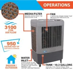 Hessaire MC37M Portable Evaporative Cooling Fan, Indoor/Outdoor High Temp Environments, 3100 CFM, 950 Sq. Ft., 3-Speed Fan, 59 DB, Gray 18 Hessaire MC37M Portable Evaporative Cooling Fan, Indoor/Outdoor High Temp Environments, 3100 CFM, 950 Sq. Ft., 3-Speed Fan, 59 DB, Gray -Appliantrix Cheap Store 81QIWrvx3yL. AC SL1500
