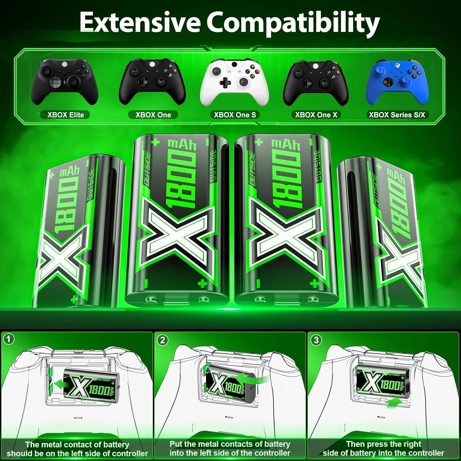 Kytok Rechargeable Battery Pack, Battery Charger Compatible With Xbox One/Series X|S/Xbox Elite Controller, 4 X 1800 MAh Controller Battery Pack Replacement For Xbox Series X|S/Xbox One Controller 4 Kytok Rechargeable Battery Pack, Battery Charger Compatible With Xbox One/Series X|S/Xbox Elite Controller, 4 X 1800 MAh Controller Battery Pack Replacement For Xbox Series X|S/Xbox One Controller - Image 4