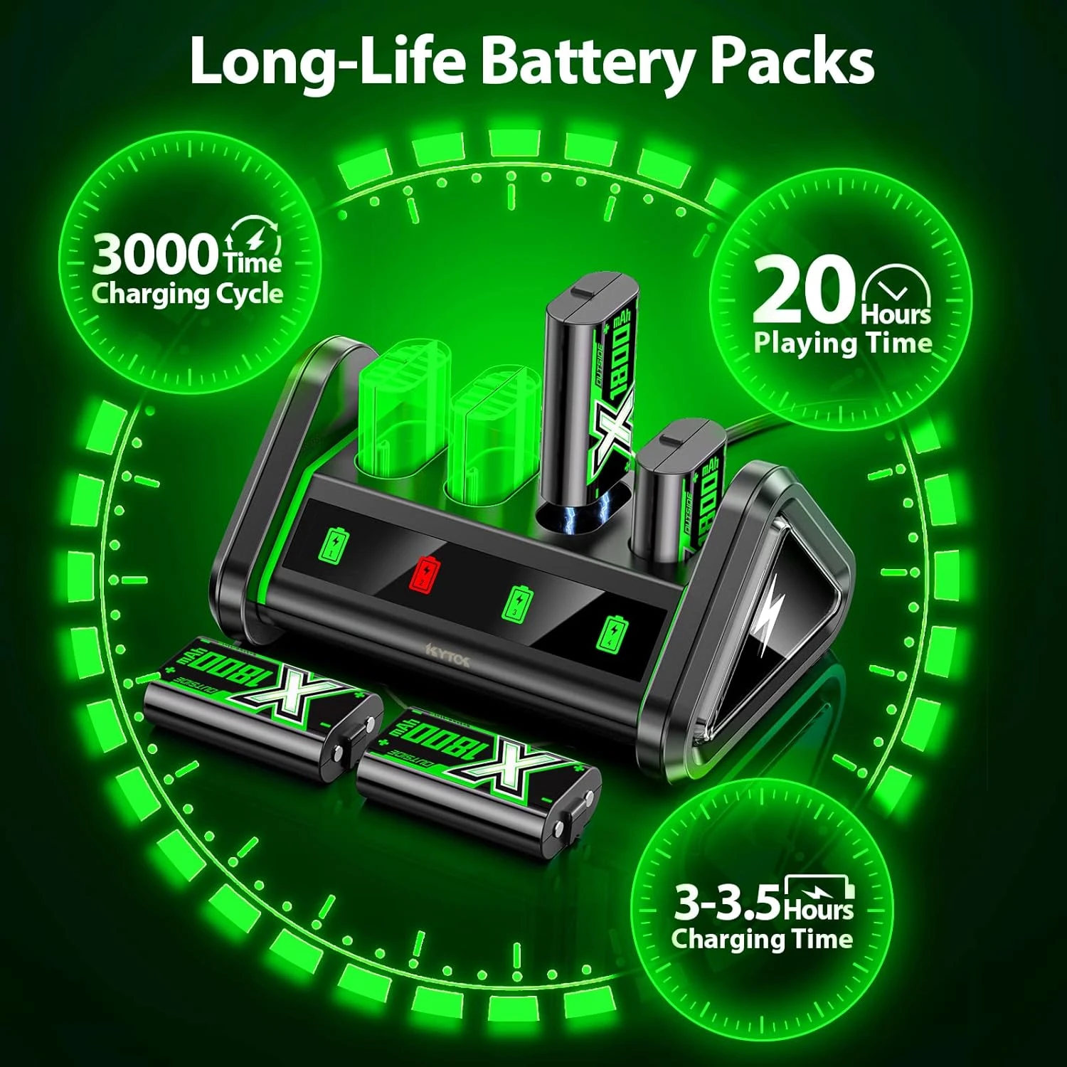 Kytok Rechargeable Battery Pack, Battery Charger Compatible With Xbox One/Series X|S/Xbox Elite Controller, 4 X 1800 MAh Controller Battery Pack Replacement For Xbox Series X|S/Xbox One Controller 2 Kytok Rechargeable Battery Pack, Battery Charger Compatible With Xbox One/Series X|S/Xbox Elite Controller, 4 X 1800 MAh Controller Battery Pack Replacement For Xbox Series X|S/Xbox One Controller - Image 2