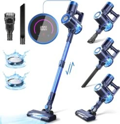 PRETTYCARE Cordless Vacuum Cleaner, 30Kpa Powerful Stick Vacuum With Brushless Motor, LED Touch Display, 45 Min Long Runtime Detachable Battery, Self-Standing Lightweight Vacuum, P3