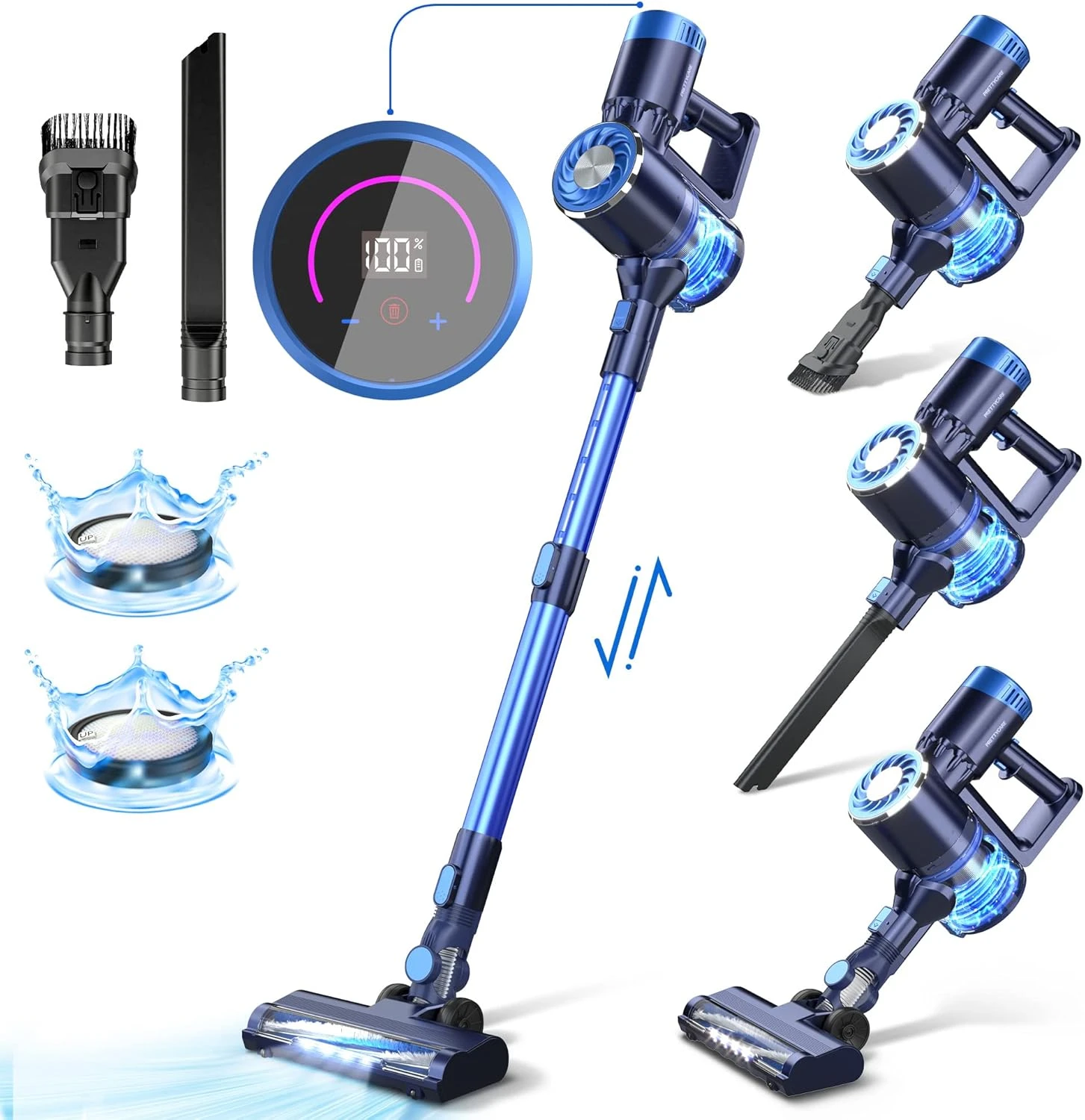 PRETTYCARE Cordless Vacuum Cleaner, 30Kpa Powerful Stick Vacuum With Brushless Motor, LED Touch Display, 45 Min Long Runtime Detachable Battery, Self-Standing Lightweight Vacuum, P3 1 PRETTYCARE Cordless Vacuum Cleaner, 30Kpa Powerful Stick Vacuum With Brushless Motor, LED Touch Display, 45 Min Long Runtime Detachable Battery, Self-Standing Lightweight Vacuum, P3