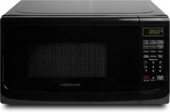 Farberware Countertop Microwave 700 Watts, 0.7 Cu Ft - Microwave Oven With LED Lighting And Child Lock - Perfect For Apartments And Dorms - Easy Clean Grey Interior, Retro Black