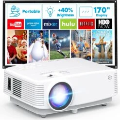 Mini Projector, Aokang 7500 Lumens HD Portable Projector 1080P Full HD Supported, Movie Projector Compatible With Smartphone & Tablet TV Stick Laptop HDMI USB AV, White