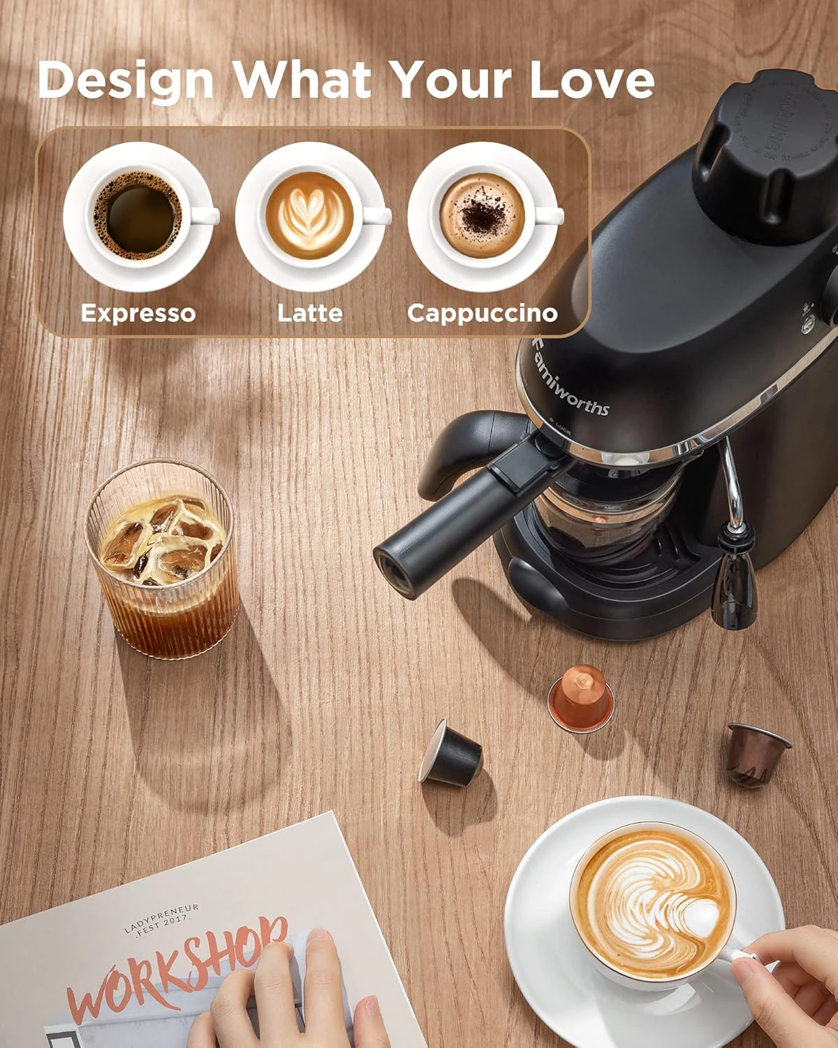 Famiworths Espresso Machine With Milk Frother, 1-4 Cups Espresso Maker With Carafe, Latte And Cappuccino Machine Maker, Black 6 Famiworths Espresso Machine With Milk Frother, 1-4 Cups Espresso Maker With Carafe, Latte And Cappuccino Machine Maker, Black - Image 6