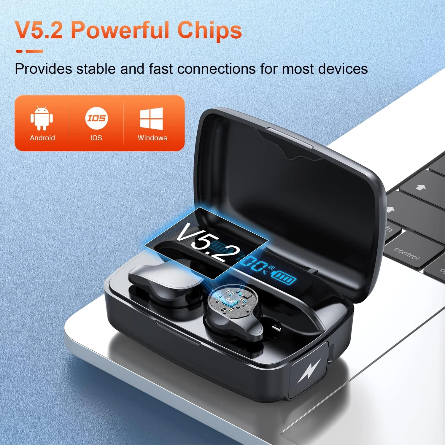 PIFFA Bluetooth Headphones Wireless Earbuds, 132Hr Playtime Sports Ear Buds With 1800mAh Digital Display Charging Case, IPX5 Waterproof Headset With Microphone Cordless Earphone For IPhone Android TV 6 PIFFA Bluetooth Headphones Wireless Earbuds, 132Hr Playtime Sports Ear Buds With 1800mAh Digital Display Charging Case, IPX5 Waterproof Headset With Microphone Cordless Earphone For IPhone Android TV - Image 6