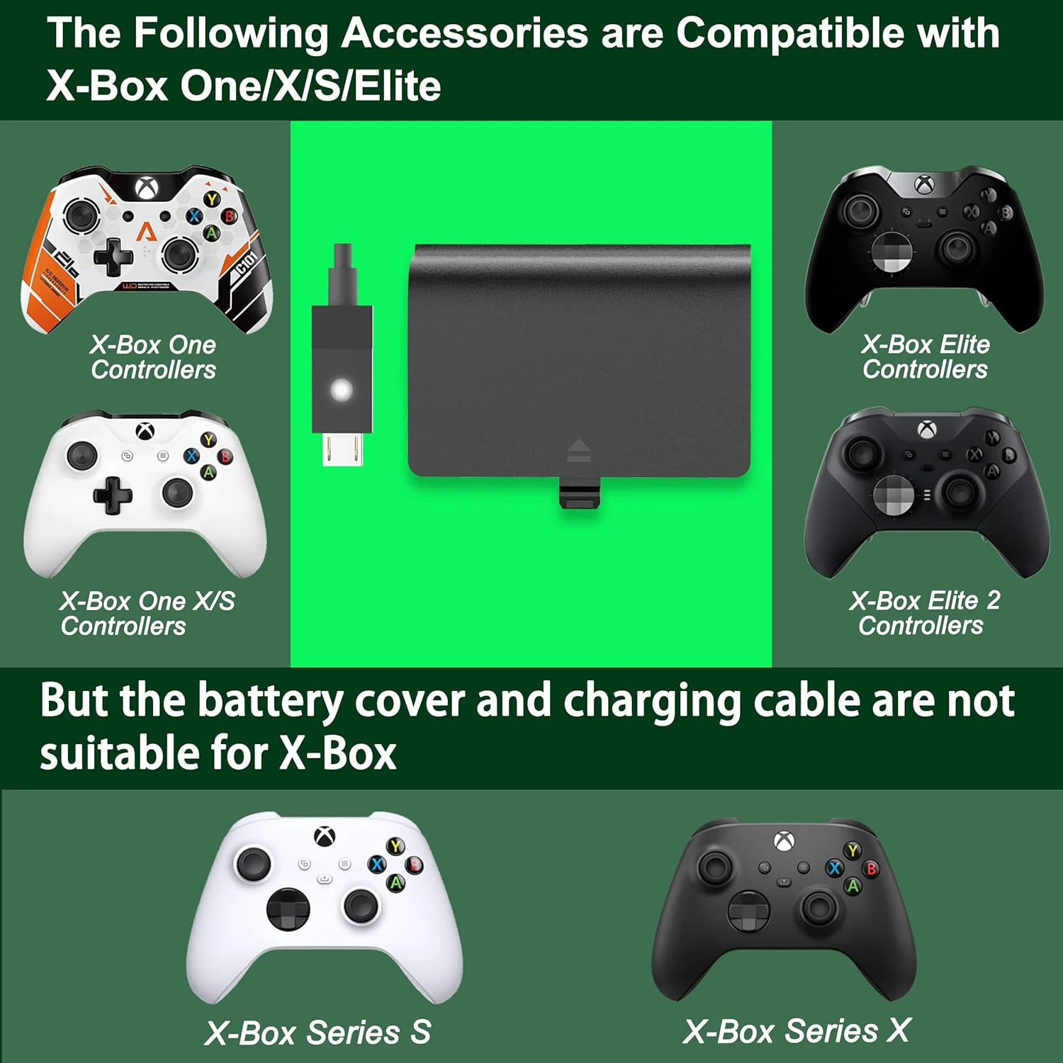 Rechargeable Battery Pack For Xbox One Controller,2x1200mAh Lithium Xbox Batteries+2x8.2Ft Micro USB Charging Cable+2pcs Handle Battery Cover Black For Xbox One/Xbox One S|X/Xbox One Elite Controllers 3 Rechargeable Battery Pack For Xbox One Controller,2x1200mAh Lithium Xbox Batteries+2x8.2Ft Micro USB Charging Cable+2pcs Handle Battery Cover Black For Xbox One/Xbox One S|X/Xbox One Elite Controllers - Image 3