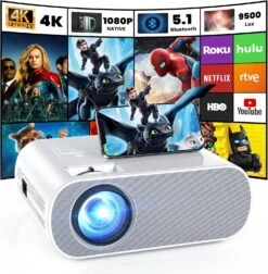 HOMPOW Projector, Native 1080P Full HD Bluetooth Projector With Speaker, 9500 Lumens Outdoor Portable Movie Mini Projector Compatible With Laptop, Smartphone, TV Stick, Xbox, PS5
