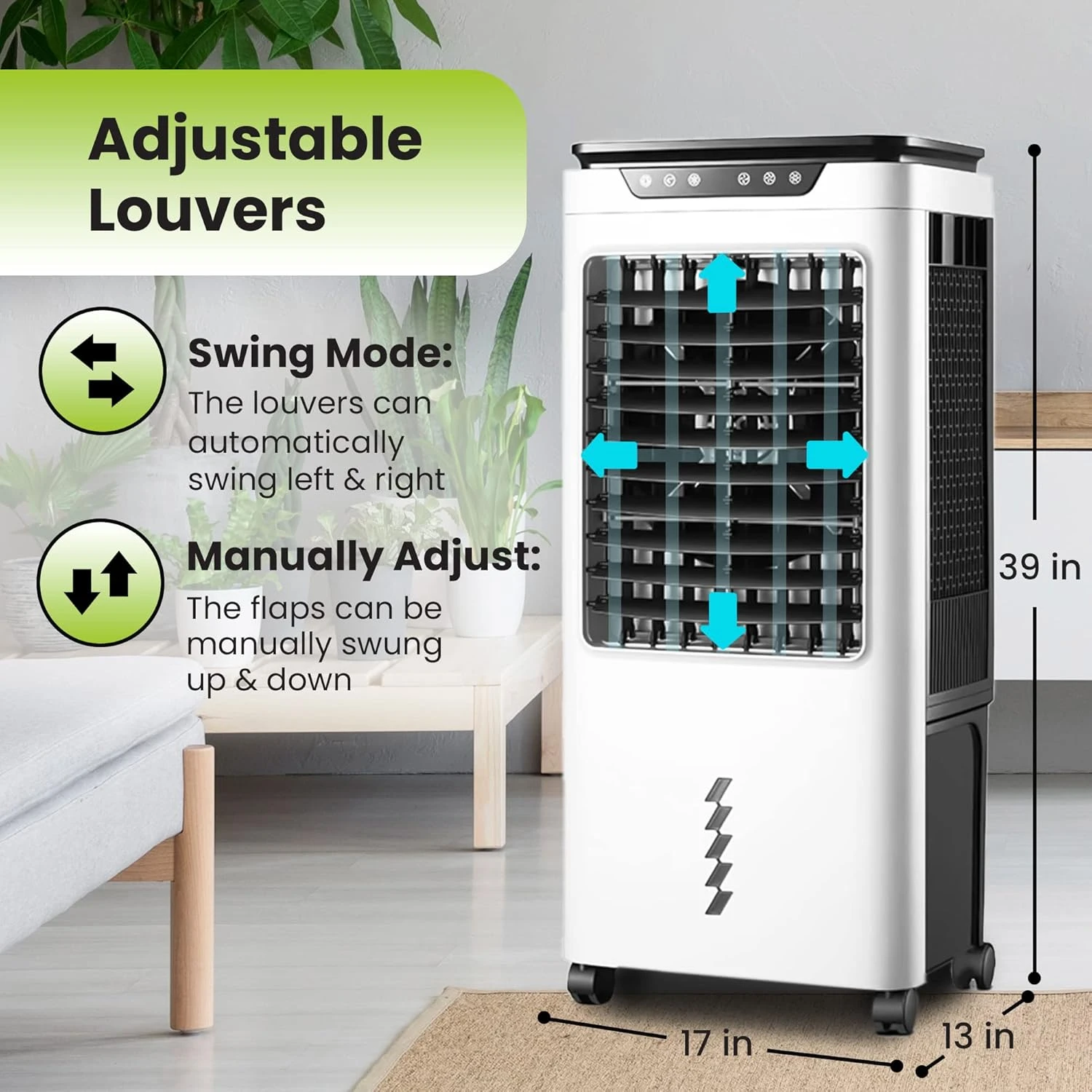 Gorilla Gadgets Premium Indoor Air Cooler 1,100 Sq Ft / 5300 CFM, Portable & Modern Design, Wind Oscillation, 9.6 Gallon Water Tank, 4 Caster Wheels, Remote Included (LBW-6500RC) 7 Gorilla Gadgets Premium Indoor Air Cooler 1,100 Sq Ft / 5300 CFM, Portable & Modern Design, Wind Oscillation, 9.6 Gallon Water Tank, 4 Caster Wheels, Remote Included (LBW-6500RC) - Image 7