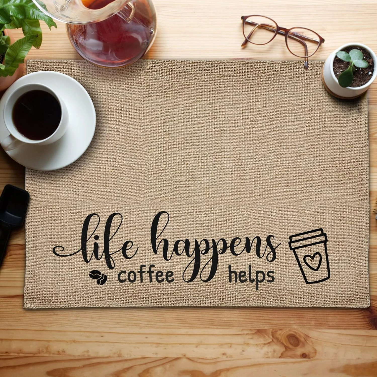 Funny Waterproof Coffee Bar Mat - Life Happens Coffee Helps, Farmhouse Burlap Coffee Bar Placemat With Fabric Backing Coffee Maker, Coffee Station Accessories Decor Coffee Lovers Gift 5 Funny Waterproof Coffee Bar Mat - Life Happens Coffee Helps, Farmhouse Burlap Coffee Bar Placemat With Fabric Backing Coffee Maker, Coffee Station Accessories Decor Coffee Lovers Gift - Image 5