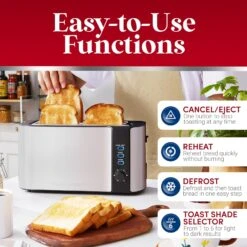 Elite Gourmet ECT-3100 Long Slot 4 Slice Toaster, Reheat, 6 Toast Settings, Defrost, Cancel Functions, Built-in Warming Rack, Extra Wide Slots For Bagels & Waffles, Stainless Steel & Black -Appliantrix Cheap Store 81qZX8LdYTL. AC SL1500