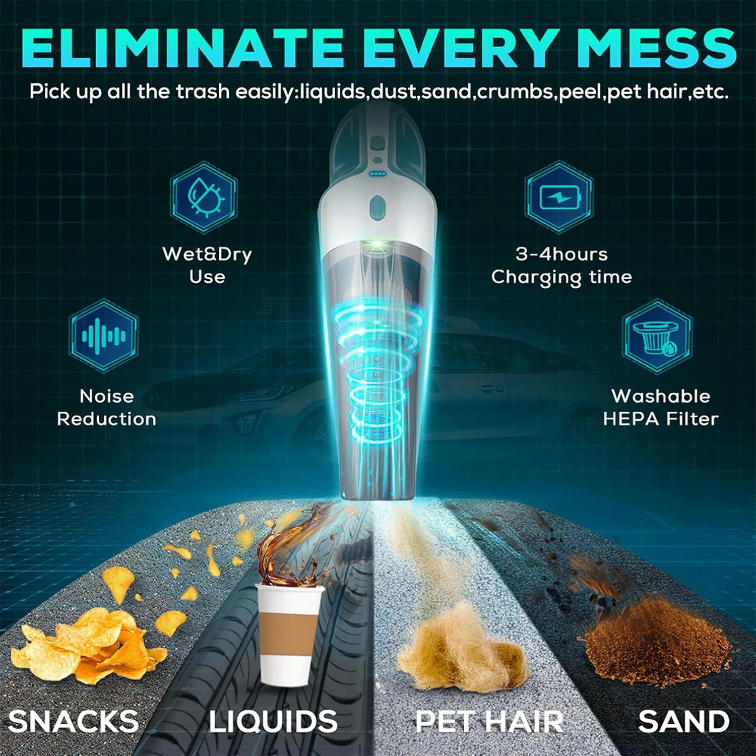 PEGOVO Car Vacuum Cleaner High Power 9000PA, Handheld Car Vacuum Cordless Rechargeable,Mini Portable Hand Held Vacuum Cordless Vacuum Cleaner For Pet Hair Home Cleaning-LED Light 4 PEGOVO Car Vacuum Cleaner High Power 9000PA, Handheld Car Vacuum Cordless Rechargeable,Mini Portable Hand Held Vacuum Cordless Vacuum Cleaner For Pet Hair Home Cleaning-LED Light - Image 4