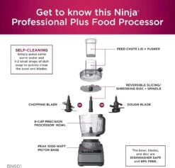 Ninja BN601 Professional Plus Food Processor, 1000 Peak Watts, 4 Functions For Chopping, Slicing, Purees & Dough With 9-Cup Processor Bowl, 3 Blades, Food Chute & Pusher, Silver -Appliantrix Cheap Store 81uBtjm9mBL. AC SL1500