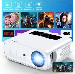 GROVIEW Projector, 15000lux 490ANSI Native 1080P WiFi Bluetooth Projector, 300'' Video Projector, Supports 4K & Zoom, 5G Sync, Compatible With HDMI USB/ AV/ Smartphone/ Pad/ Laptop/ DVD/ TV Stick/ PS5