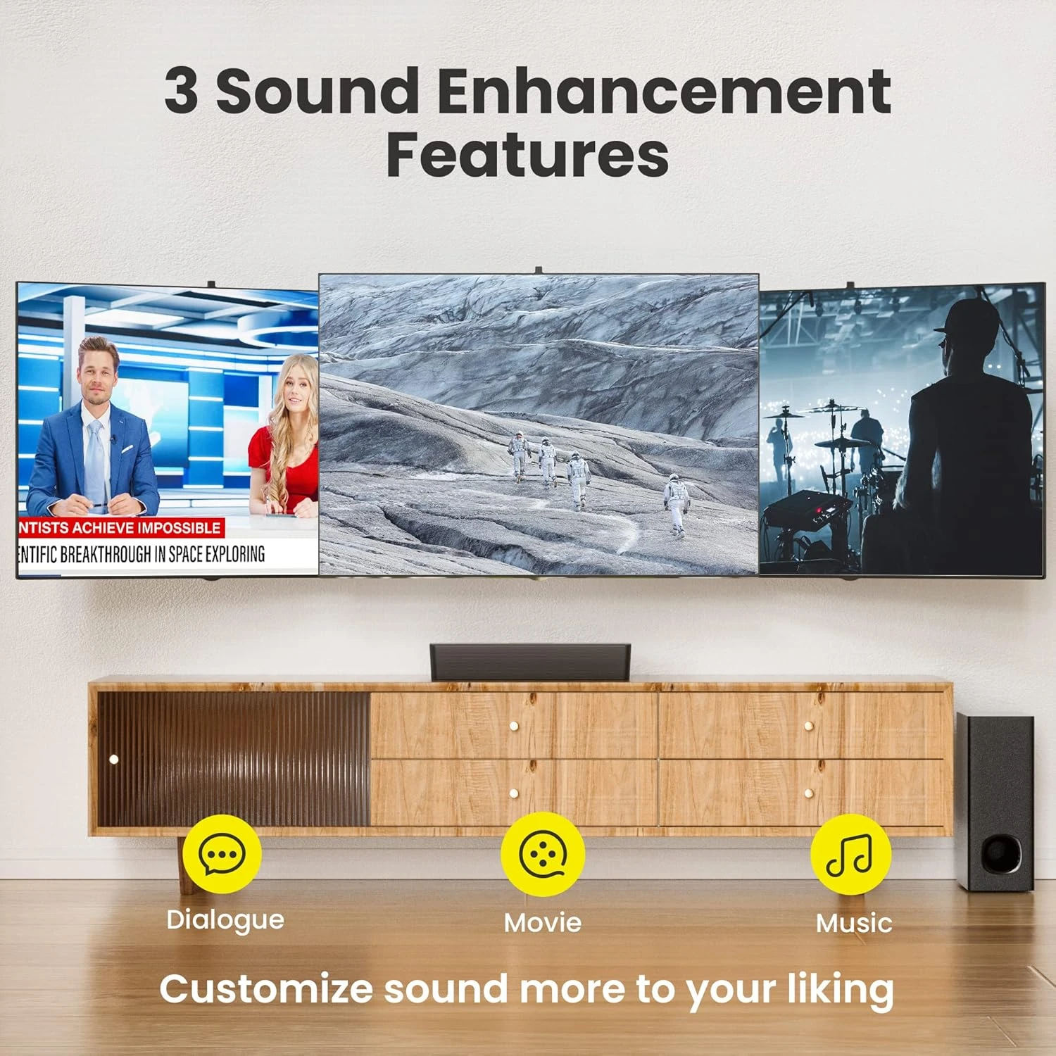 PHEANOO 2.1 Compact Sound Bars For TV With Subwoofer, HDMI ARC/Bluetooth 5.0/Optical/AUX/RCA Connection, Remote Control, Adjustable Bass, Wall Mountable – P15, 140W, 16 Inch 4 PHEANOO 2.1 Compact Sound Bars For TV With Subwoofer, HDMI ARC/Bluetooth 5.0/Optical/AUX/RCA Connection, Remote Control, Adjustable Bass, Wall Mountable – P15, 140W, 16 Inch - Image 4