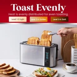 Elite Gourmet ECT-3100 Long Slot 4 Slice Toaster, Reheat, 6 Toast Settings, Defrost, Cancel Functions, Built-in Warming Rack, Extra Wide Slots For Bagels & Waffles, Stainless Steel & Black -Appliantrix Cheap Store 81wFABM7ZxL. AC SL1500