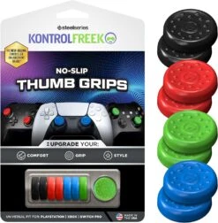 KontrolFreek No-Slip Thumb Grips | Universal Edition For Nintendo Switch Pro, Playstation 4 (PS4), Playstation 5 (PS5), Xbox One & Xbox Series X Controller | 8-Pack | Blue/Green/Red/Black