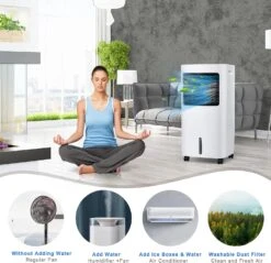 GOFLAME Evaporative Air Cooler, 3-in-1 Portable Air Cooling Fan With Remote Control, 5.3 Gal Water Tank, 2 Ice Packs, 7.5H Timer, Air Humidifier With 4 Speeds & 3 Wind Modes For Home, Office 15 GOFLAME Evaporative Air Cooler, 3-in-1 Portable Air Cooling Fan With Remote Control, 5.3 Gal Water Tank, 2 Ice Packs, 7.5H Timer, Air Humidifier With 4 Speeds & 3 Wind Modes For Home, Office -Appliantrix Cheap Store 81xaZ SgS. AC SL1500