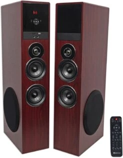 Rockville TM80C Cherry Powered Home Theater Tower Speakers 8" Sub/Bluetooth/USB