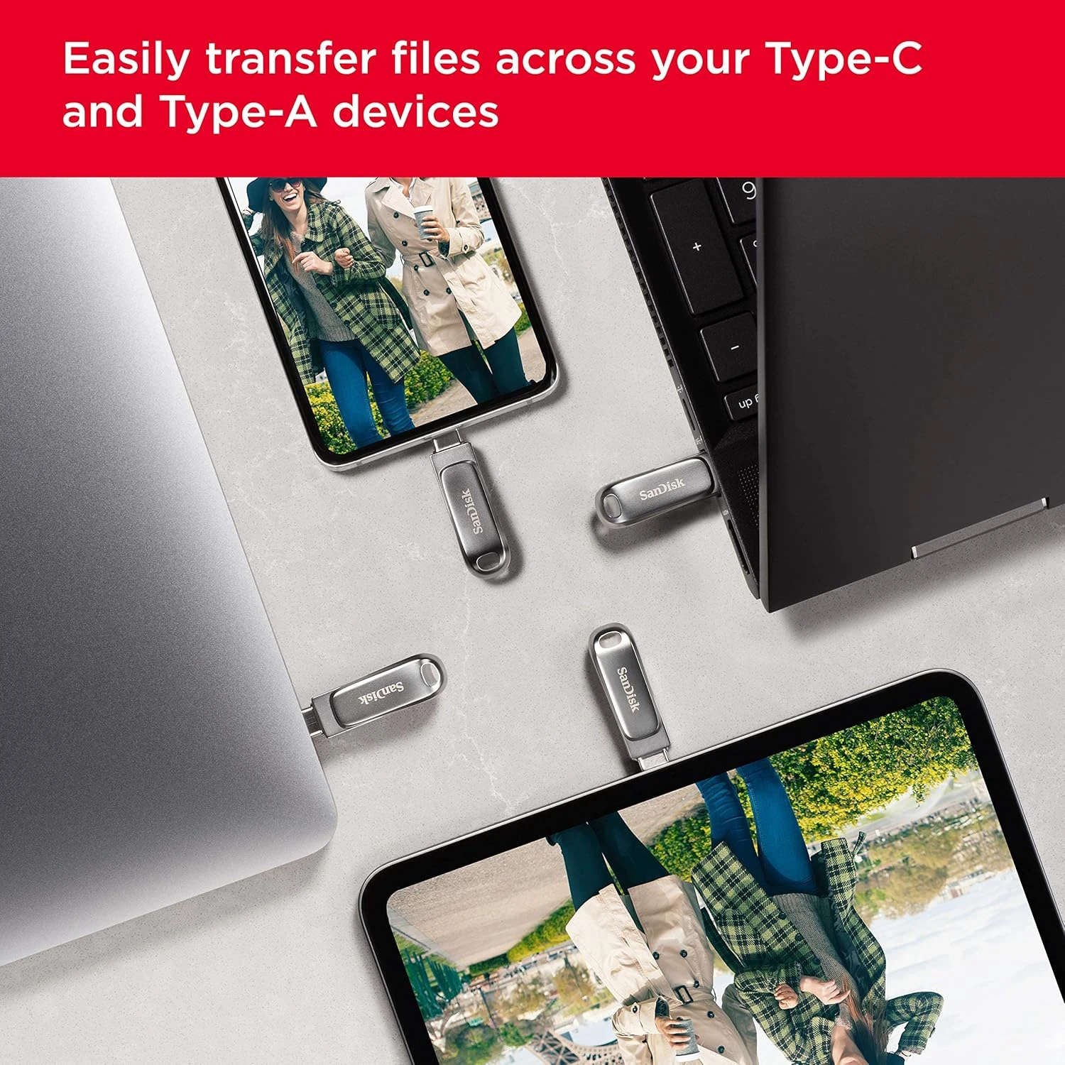 SanDisk 1TB Ultra Dual Drive Luxe USB Type-C - SDDDC4-1T00-G46, Silver 2 SanDisk 1TB Ultra Dual Drive Luxe USB Type-C - SDDDC4-1T00-G46, Silver - Image 2